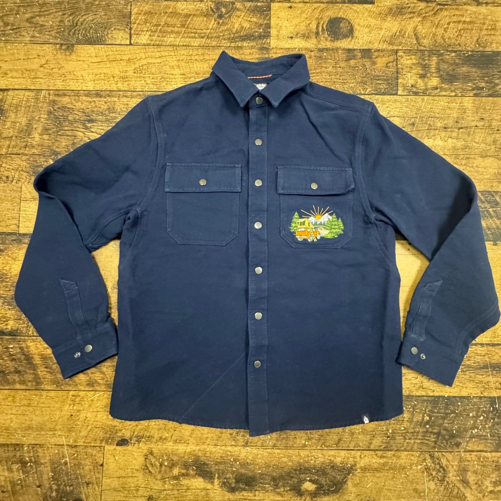 Duluth Trading Co Alaskan Hardgear Men's Size M‎ Navy Camping Embroidered Shirt